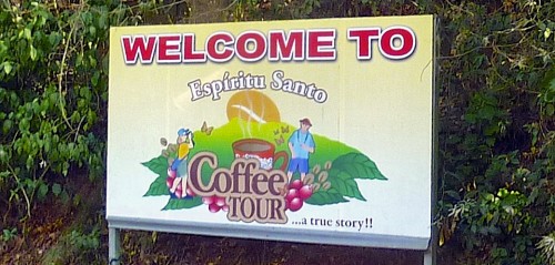 Espiritu Santo Coffee Plantation sign.