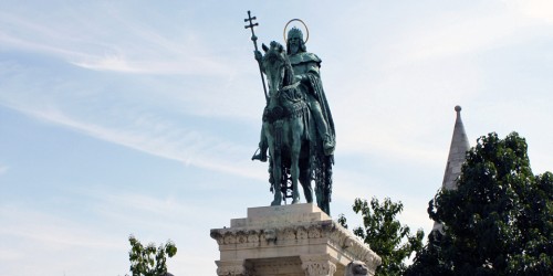 statue of St. Stephen outside St. Matthias Church, Budapest