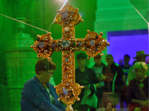 gold and jewel encrusted cross containing a fragment from the Holy Cross, Melk Abbey