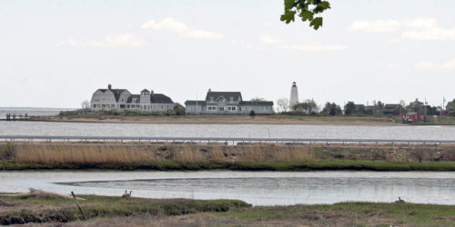 view of Lynde Point Lighthouse, the Inner Light, from the Causeway, Old Saybrook, Connecticut