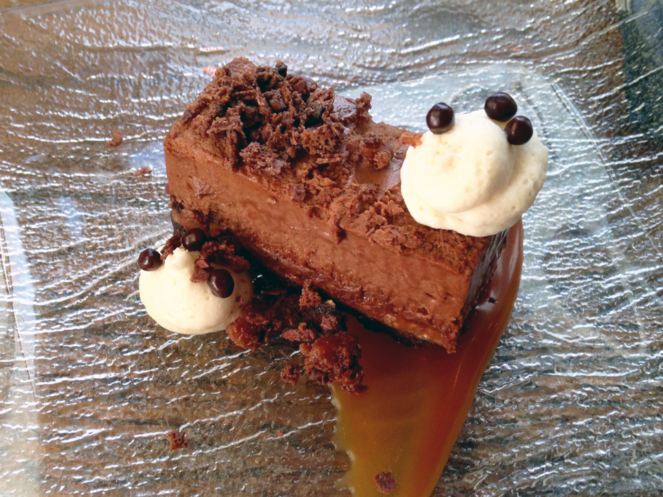 Chocolate, Malt, Toffee Slice with salty chocolate crust, biscuit