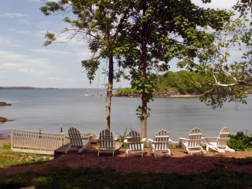 Adirondack chairs overlooking Sea Glass Beach, Great Diamond Island
