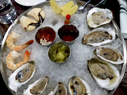 Chilled Seafood Platter with oysters, cocktail shrimp, and crab claws, Forge & Vine, Groton Inn, Groton, Massachusetts